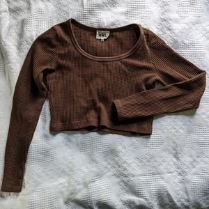 Madewell waffle scoop neck crop top long sleeve Sz M
